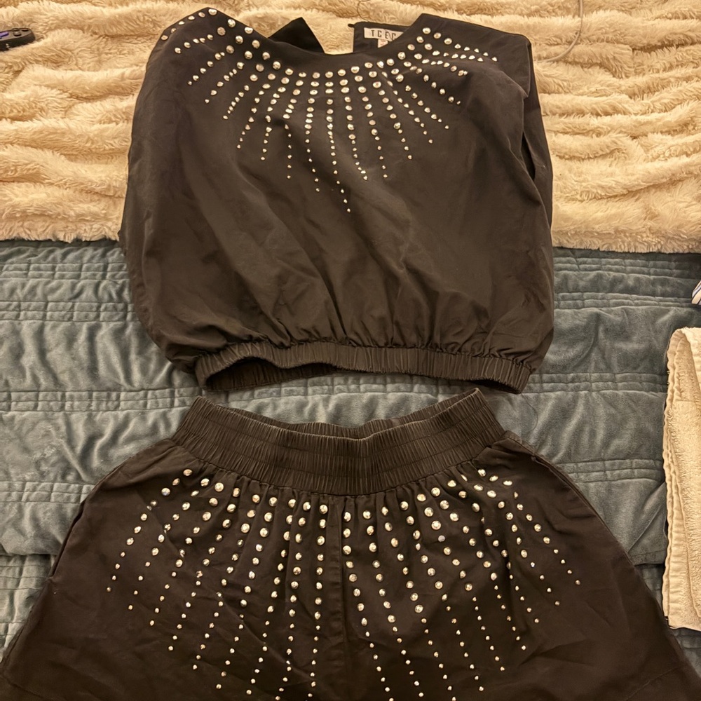 TCEC Black Studded Top and Shorts Set
